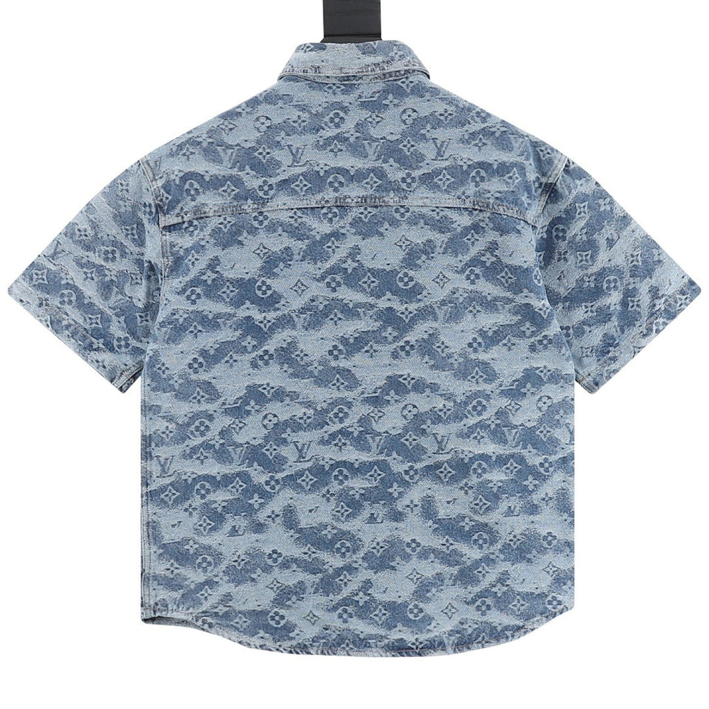 Louis Vuitton Cloud Monogram Jacquard Denim Short-Sleeve Shirt