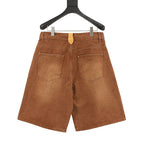 Louis Vuitton Washed Wide-Leg Denim Shorts with Rear Leather Patch